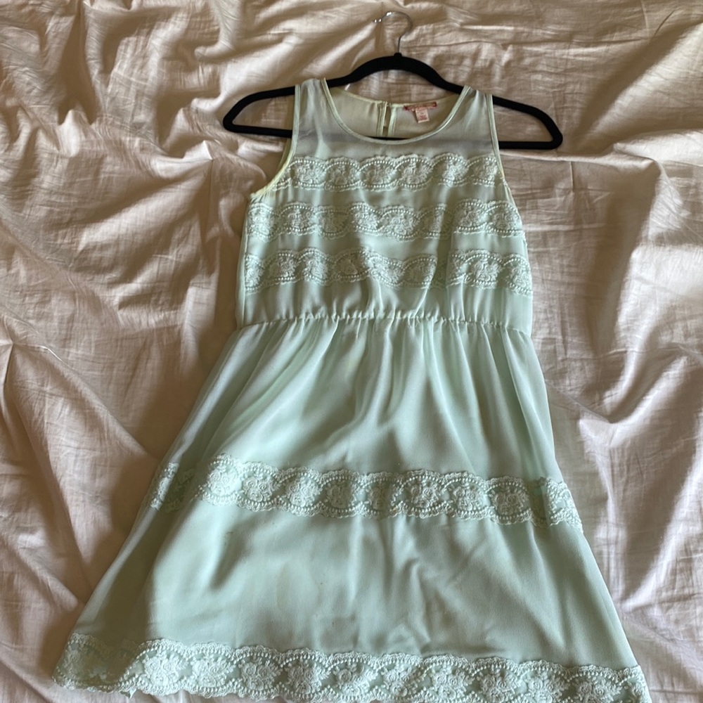 Teal lace kids dress. Size:14